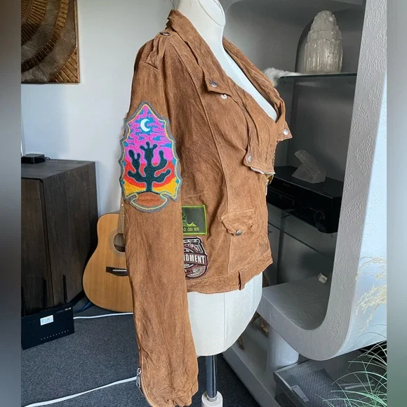 Giorgio Brato Suede Vintage Patches Biker Jacket Agatha NYC festival 60s 70s - Picture 13 of 16